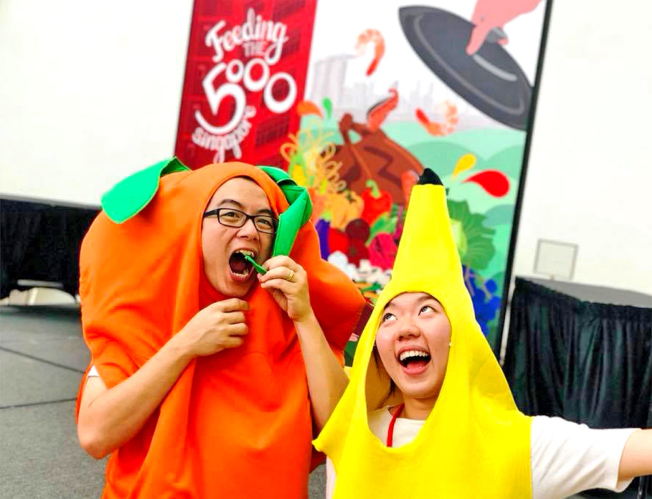Event mascots donned in fruit costumes at Feeding the 5000 Singapore event