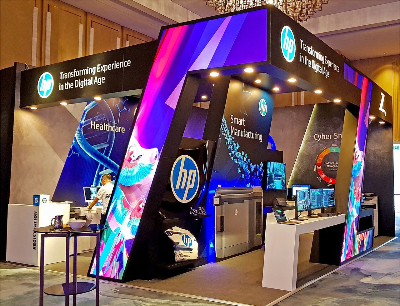 Creative design of exhibition booth to attract visitors and showcase new products and solutions