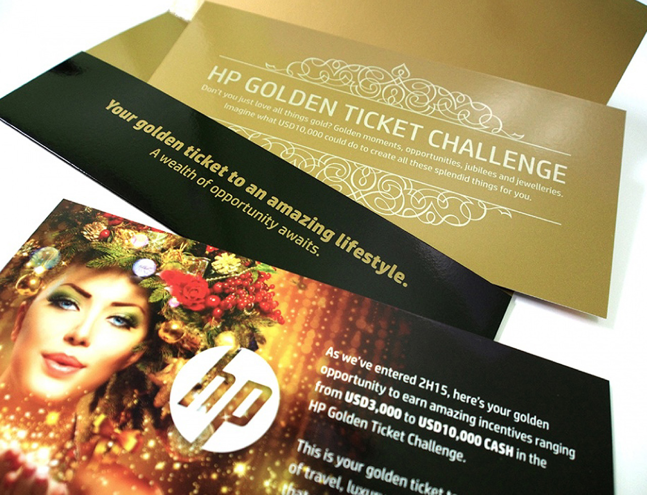 Gold themed design and copywriting for rewards program collaterals